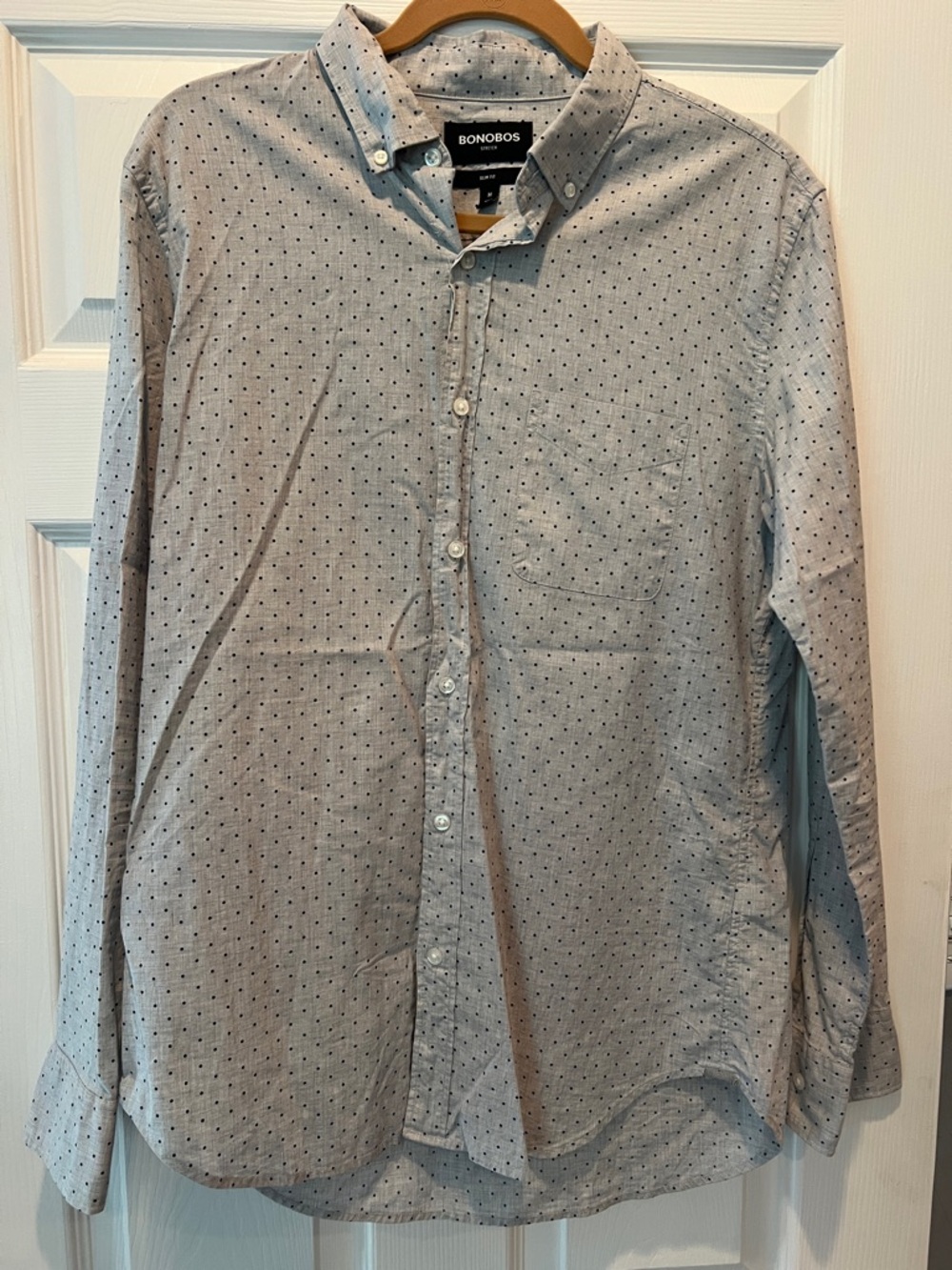Bonobos light grey Button-Down Shirt with Navy Micro Dots